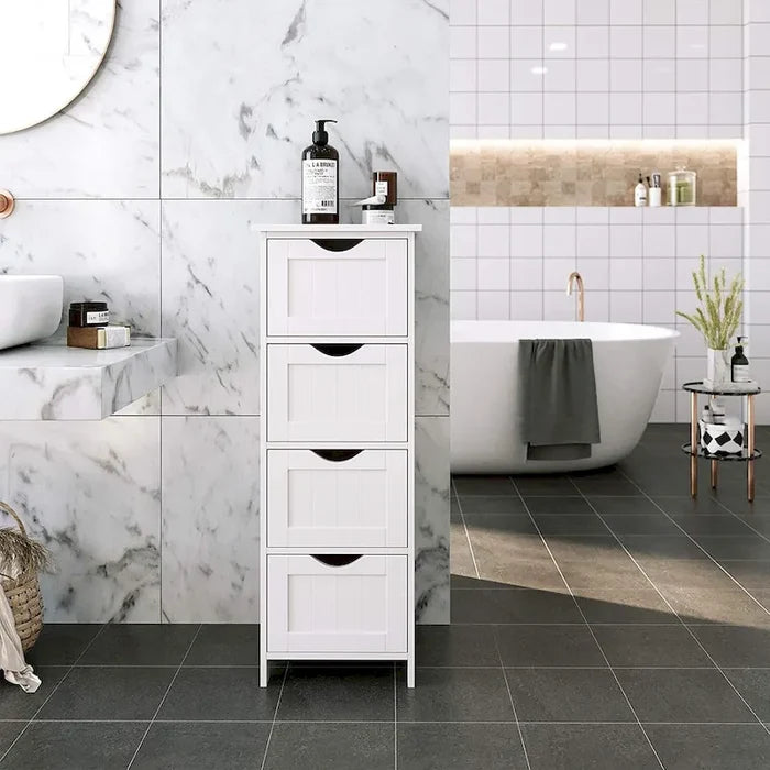 White Bathroom Storage Cabinet Freestanding with Drawers