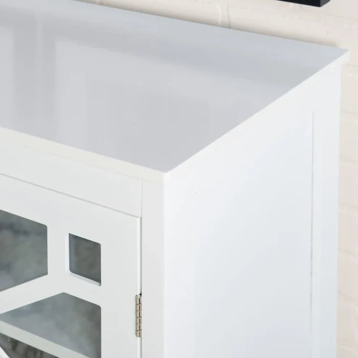White Large Cabinet with Glass Doors and Three Shelves