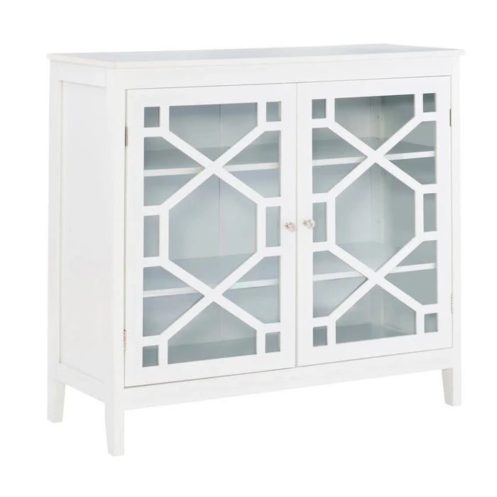 White Large Cabinet with Glass Doors and Three Shelves