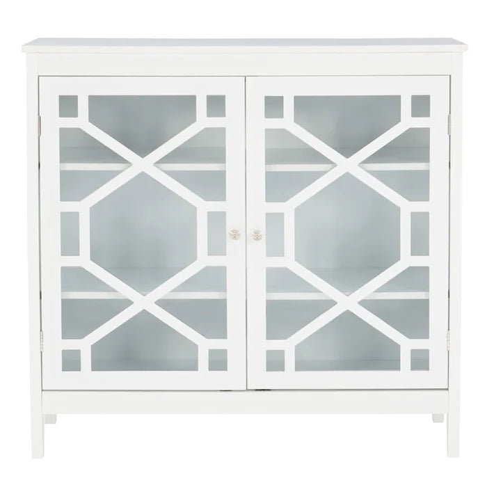 White Large Cabinet with Glass Doors and Three Shelves