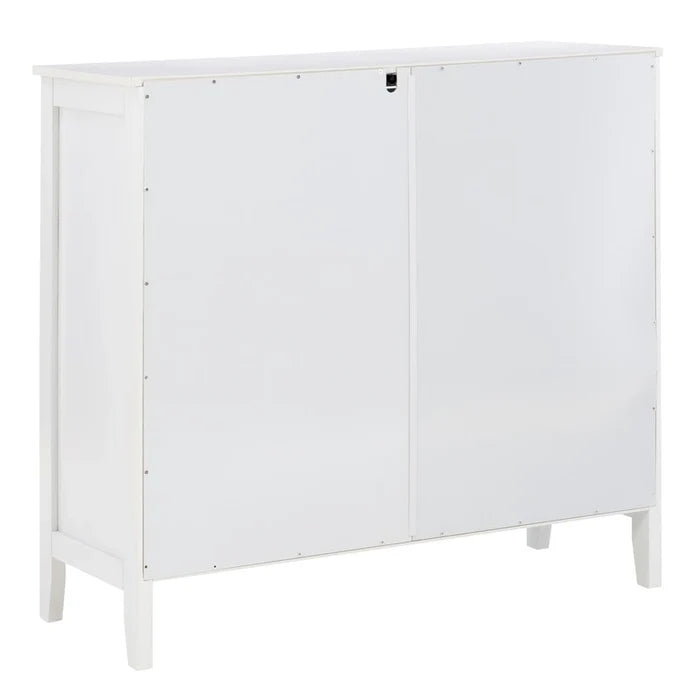 White Large Cabinet with Glass Doors and Three Shelves