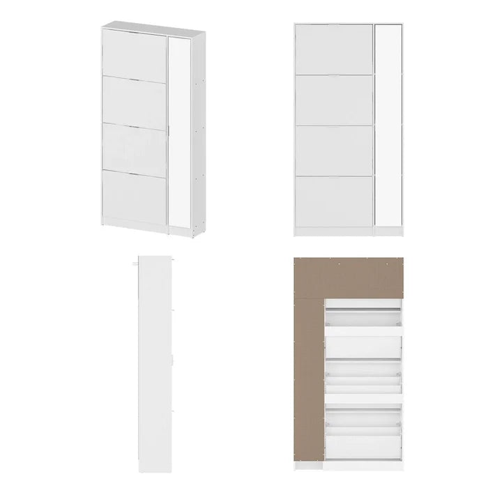 White Shoe Cabinet with Mirror Slim Entryway Storage Organizer