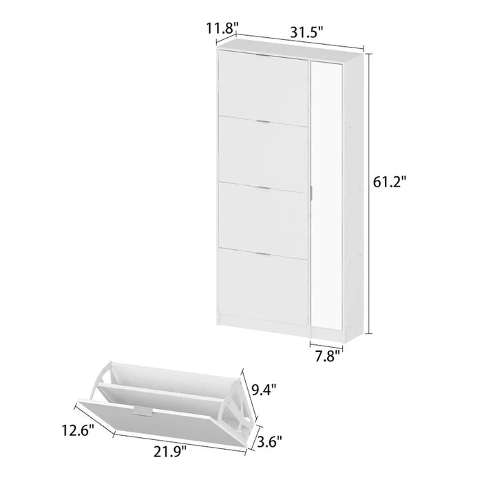 White Shoe Cabinet with Mirror Slim Entryway Storage Organizer