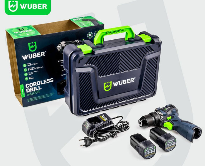 Zielono-czarna wiertarko-wkrętarka akumulatorowa Sklep narzędziowy WUBER z LED