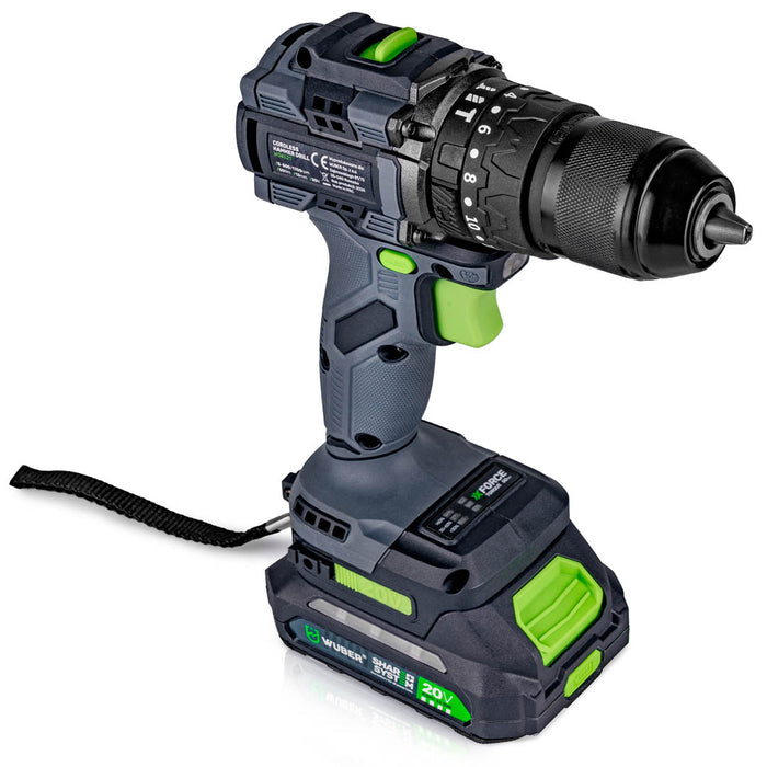 Wiertarko-wkrętarka akumulatorowa WUBER 20 V z udarem i ergonomiczną rączką