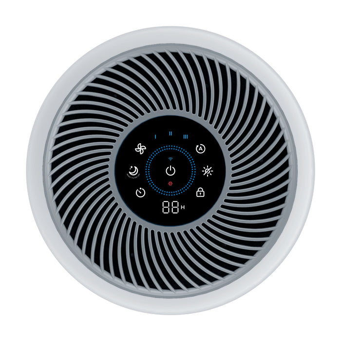 Levoit Core® 300S-P Smart Air Purifier control panel with digital display, showing various settings and controls.