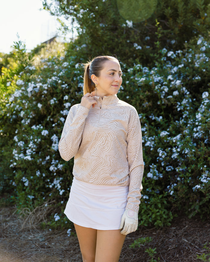 Latte cream women's golf quarterzip outerwear | Sunday Swagger