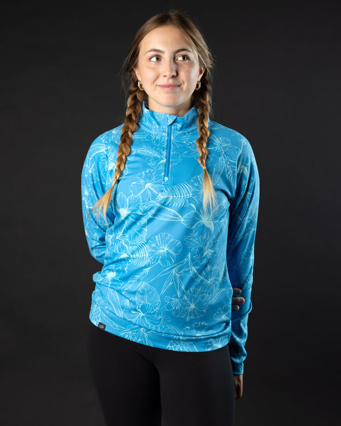 St. Thomas blue floral women's golf Q-zip | Sunday Swagger