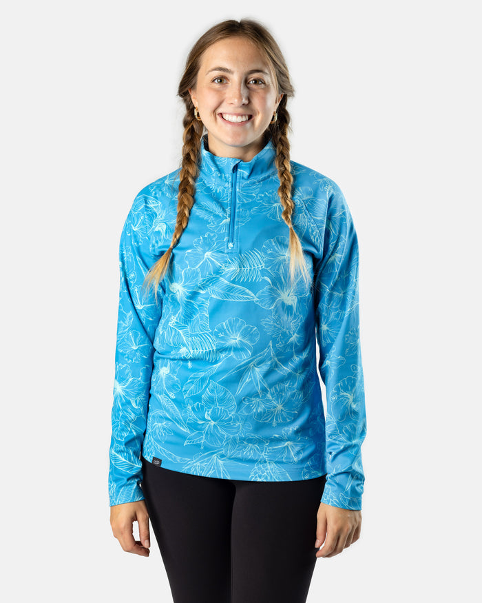 St. Thomas blue floral women's golf Q-zip | Sunday Swagger