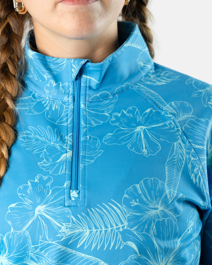 St. Thomas blue floral women's golf Q-zip | Sunday Swagger