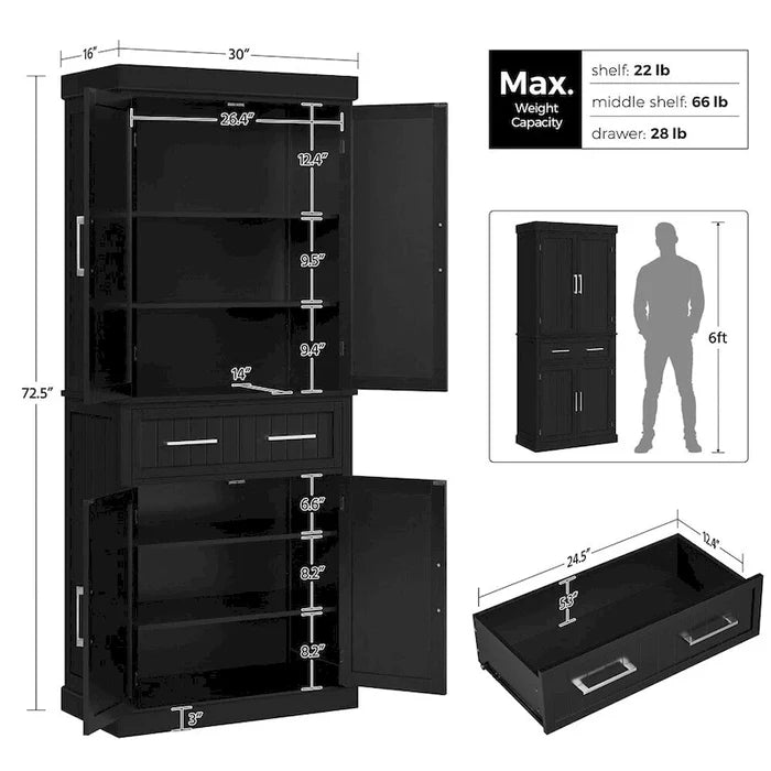 Wooden Kitchen Pantry Storage Cabinet with Doors and Shelves