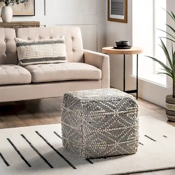 Woven Cotton Trellis Ottoman Pouf Footstool Decorative Boho Living Room Seat
