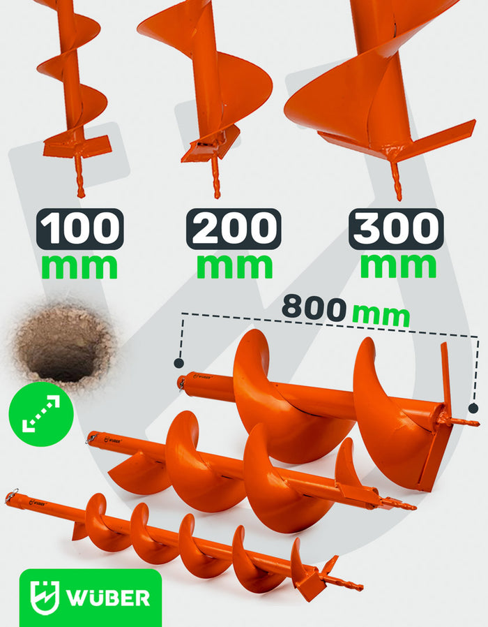 Zestaw wierteł do wiertnicy spalinowej 10, 20, 30 cm WUBER