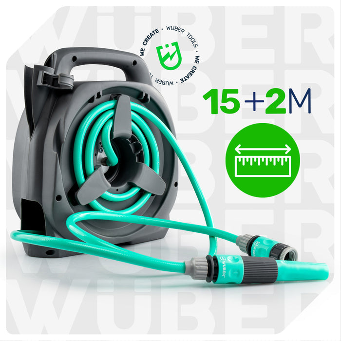 Zwijak manualny na wąż ogrodowy 1/2"-3/4" +pistolet i wąż 15 m WUBER